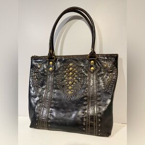 ✨Frye Studded Leather Tote Bag Brown Brass
Hardware Boho Western Large✨❤️